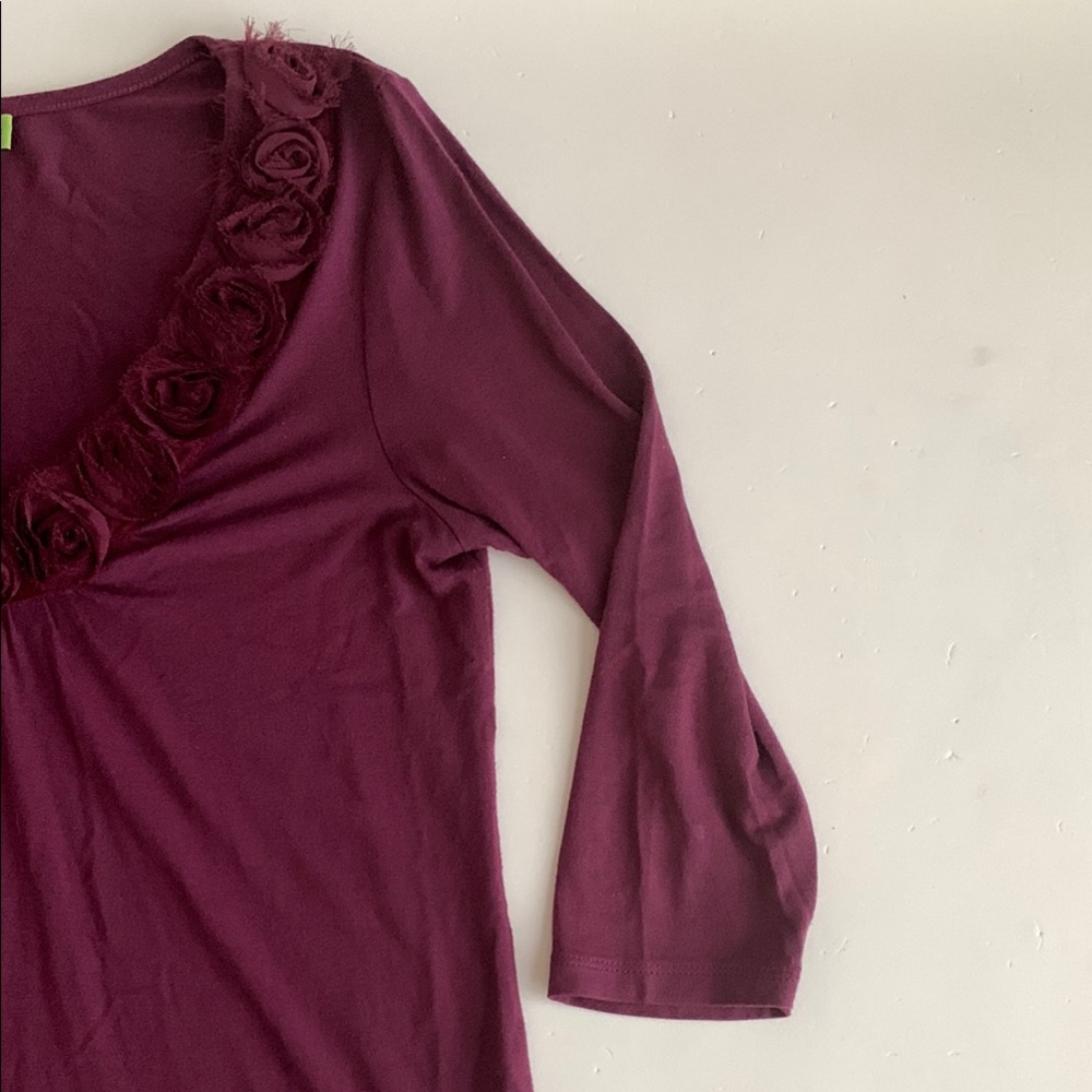 AREA Purple Flower Ruffled 3/4 Sleeve Blouse Women’s Size Small - Picture 5 of 9